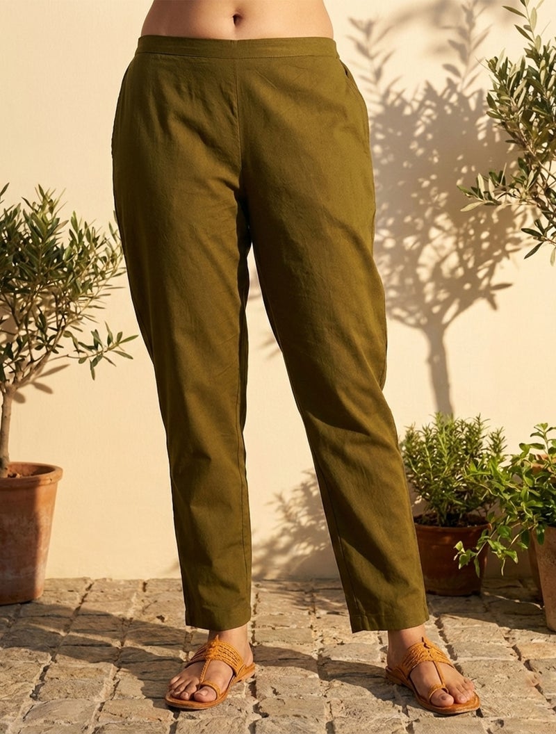 trueBrowns Olive Green Printed Kurta Pant Dupatta Set - Image 4